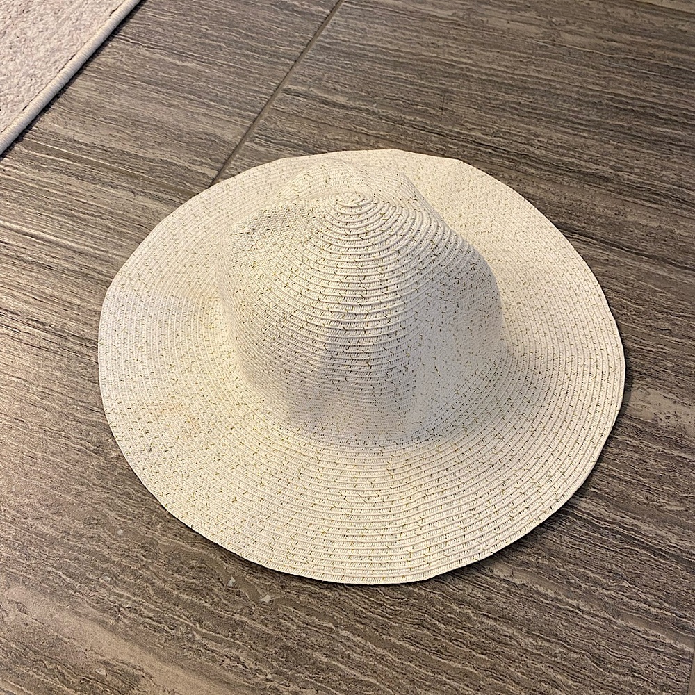 White Summer Hat with Gold Stitching